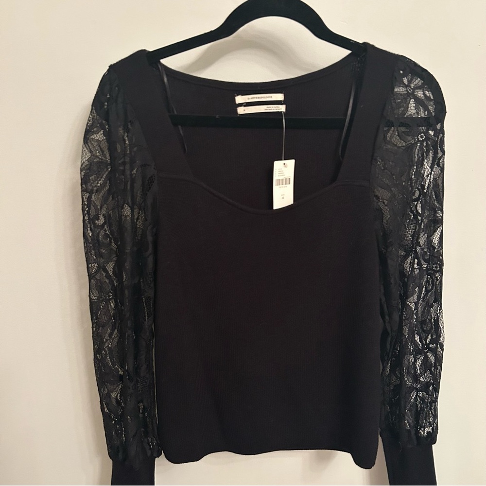 Anthropologie Black Lace Sleeve Blouse